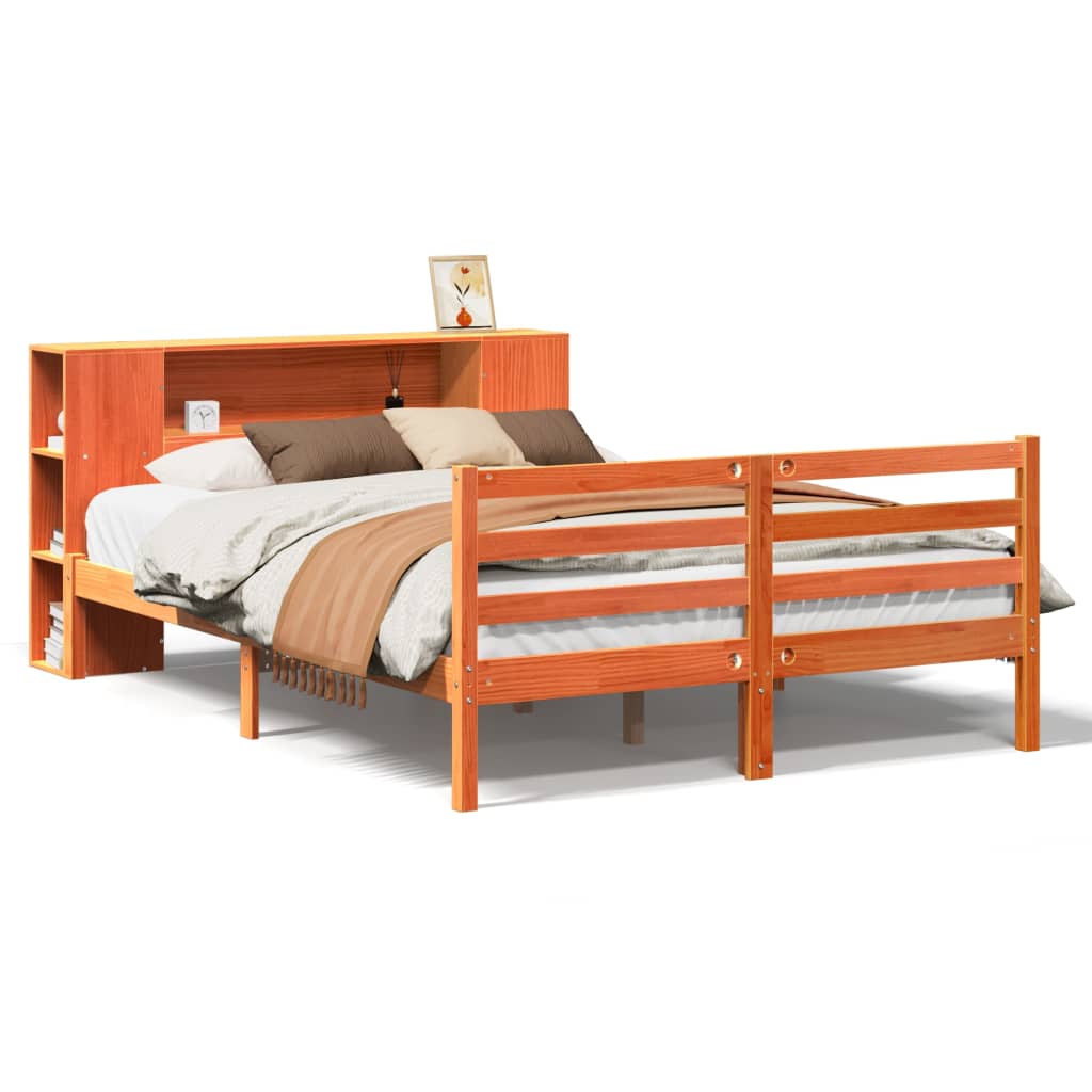 Lit Bibliothèque Sans Matelas Cire Marron 140X190 Cm Pin Massif