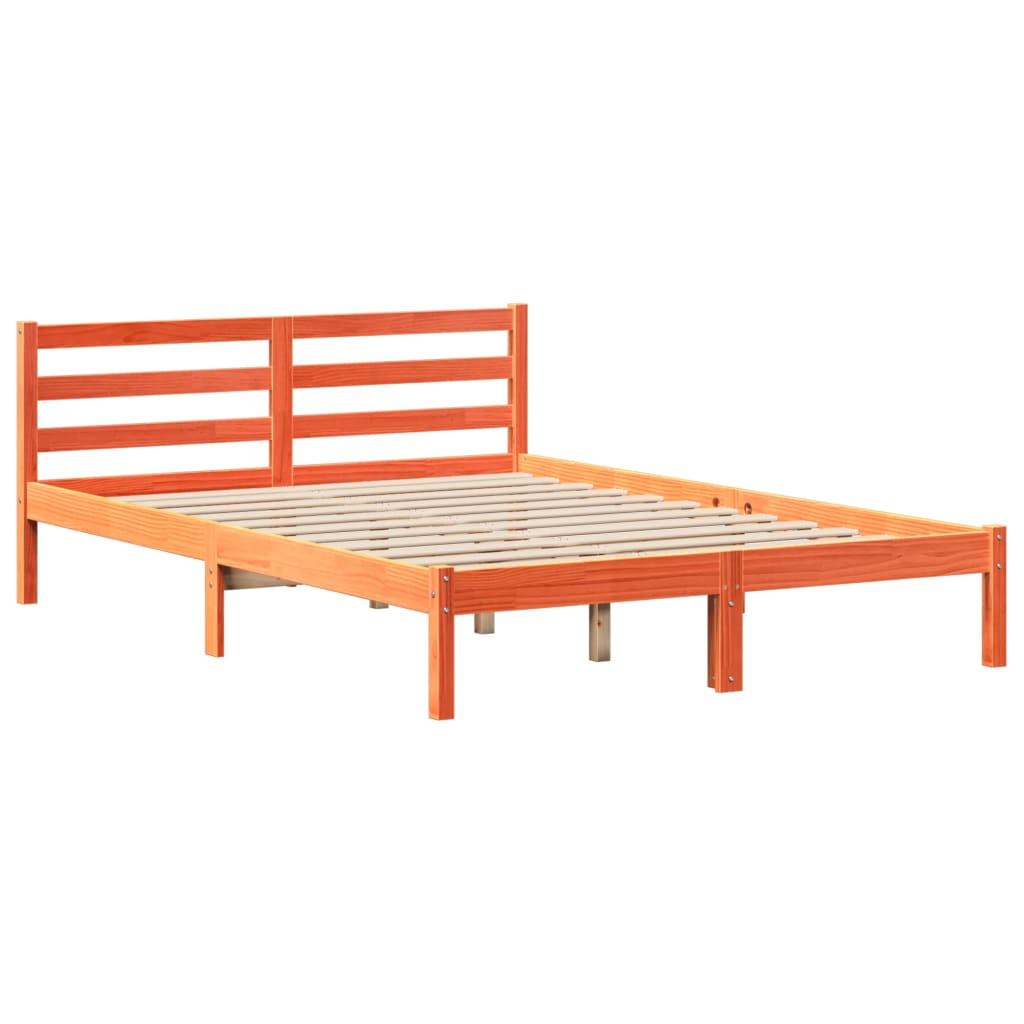 Lit Bibliothèque Sans Matelas Cire Marron 140X200 Cm Pin Massif