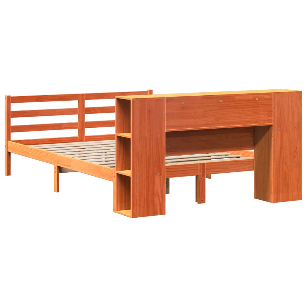 Lit Bibliothèque Sans Matelas Cire Marron 140X200 Cm Pin Massif