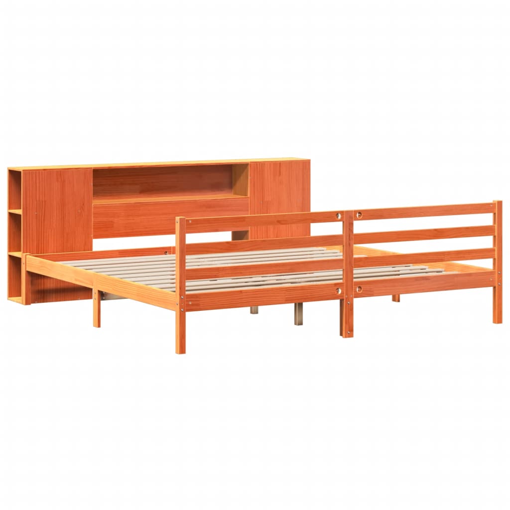 Lit Bibliothèque Sans Matelas Cire Marron 200X200 Cm Pin Massif