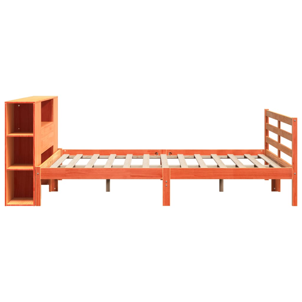 Lit Bibliothèque Sans Matelas Cire Marron 200X200 Cm Pin Massif