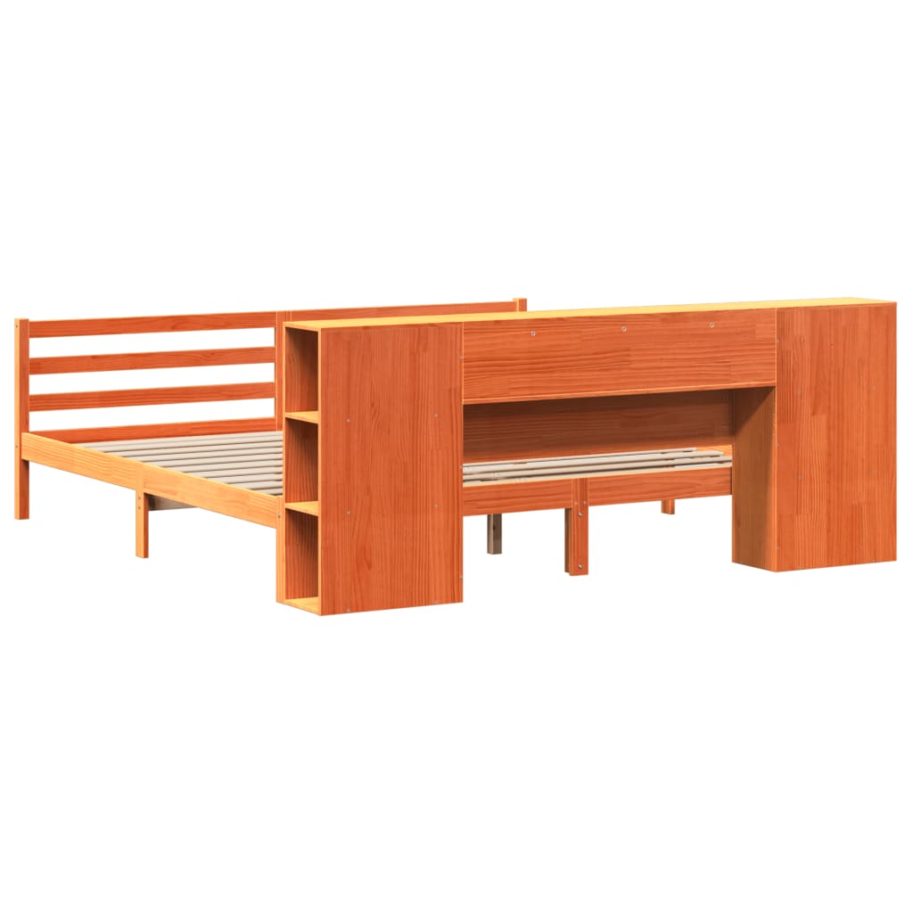 Lit Bibliothèque Sans Matelas Cire Marron 200X200 Cm Pin Massif