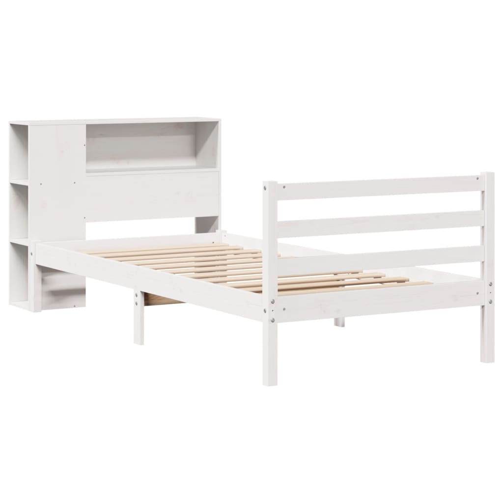 Lit Bibliothèque Sans Matelas Blanc 75X190Cm Bois De Pin Massif