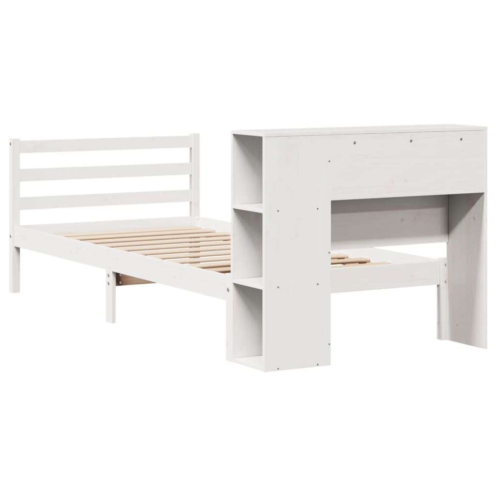 Lit Bibliothèque Sans Matelas Blanc 75X190Cm Bois De Pin Massif
