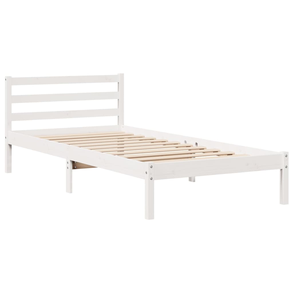 Lit Bibliothèque Sans Matelas Blanc 75X190Cm Bois De Pin Massif