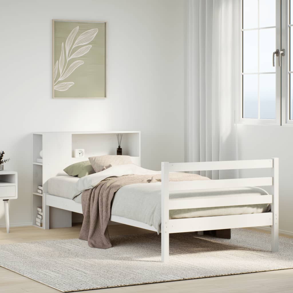 Lit Bibliothèque Sans Matelas Blanc 75X190Cm Bois De Pin Massif