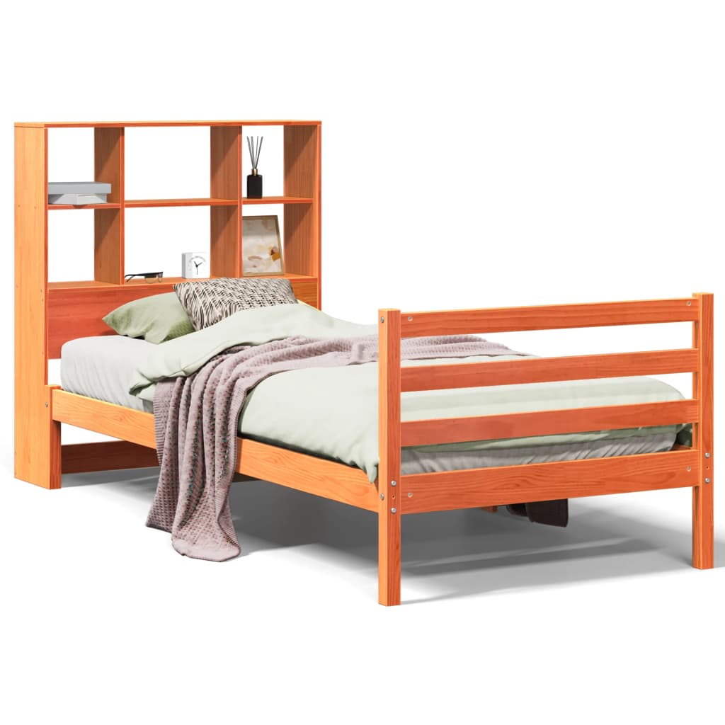Lit Bibliothèque Sans Matelas Cire Marron 75X190 Cm Bois Massif