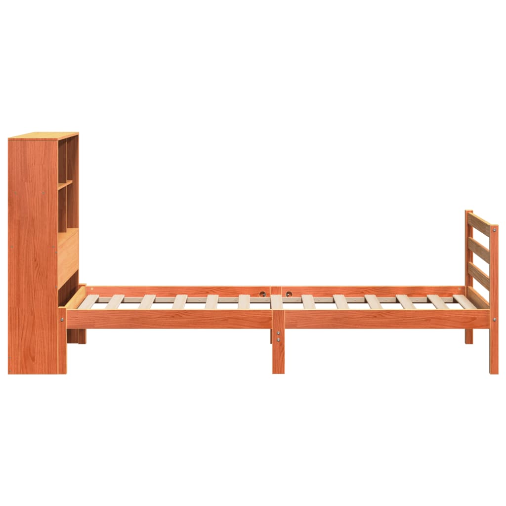 Lit Bibliothèque Sans Matelas Cire Marron 75X190 Cm Bois Massif
