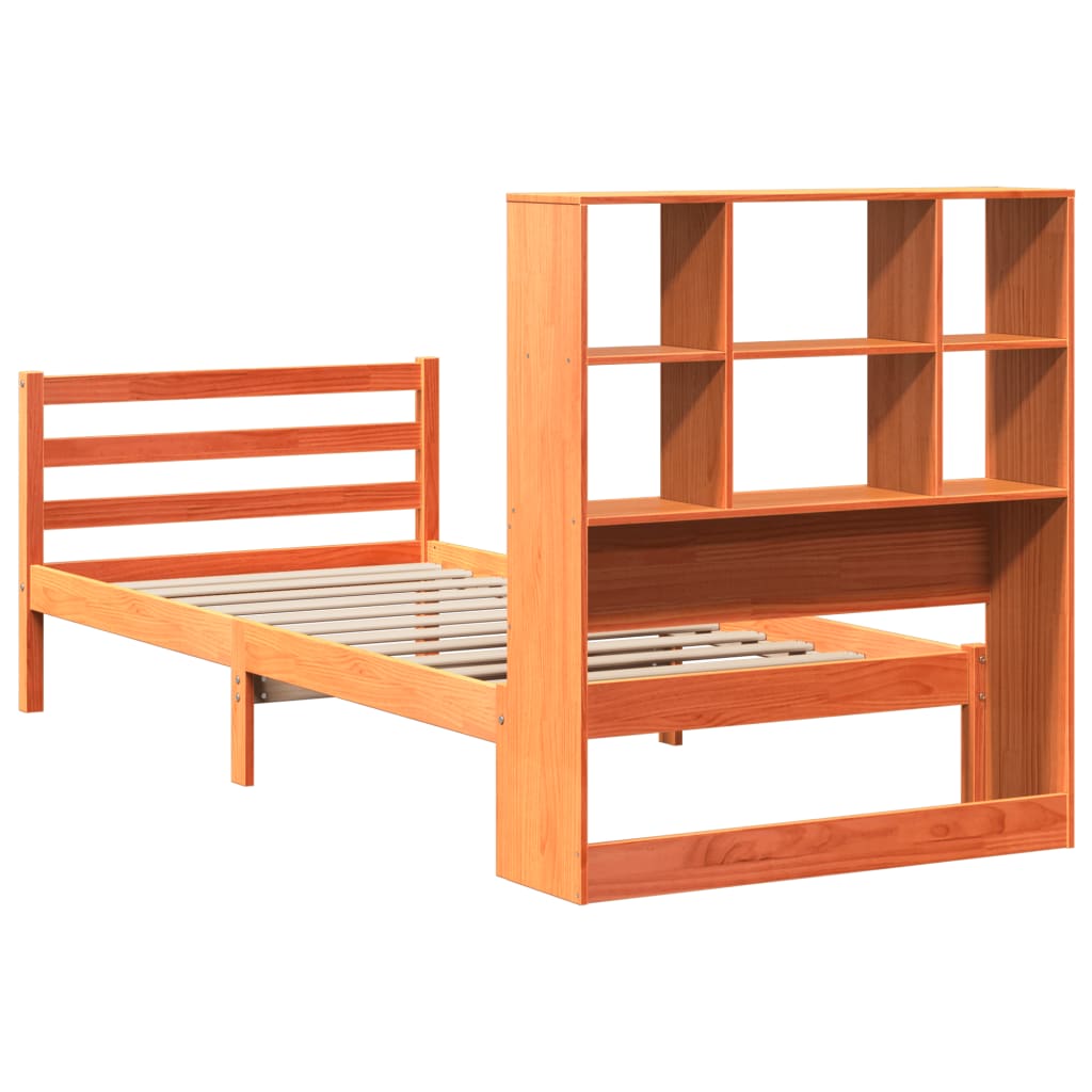 Lit Bibliothèque Sans Matelas Cire Marron 75X190 Cm Bois Massif