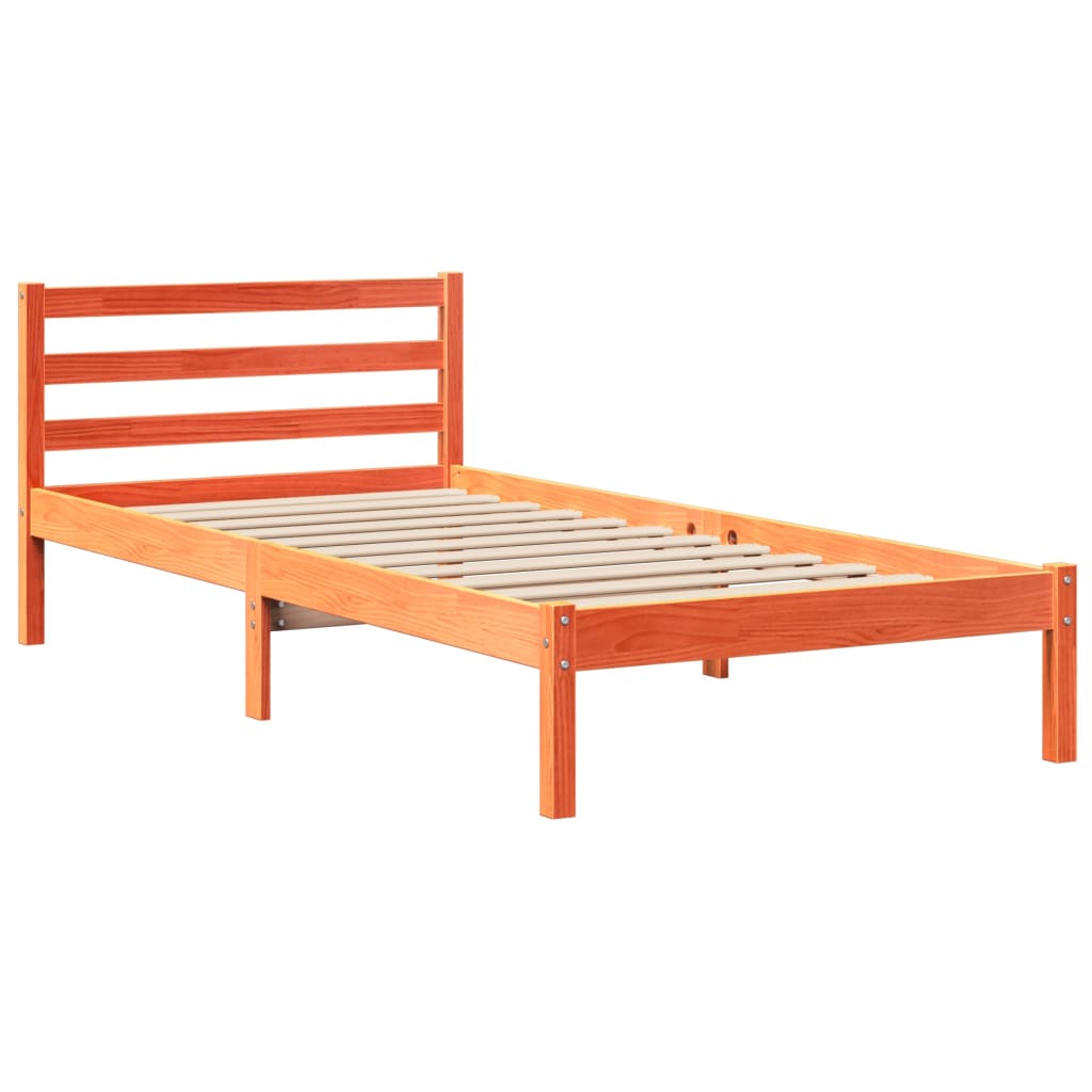 Lit Bibliothèque Sans Matelas Cire Marron 75X190 Cm Bois Massif