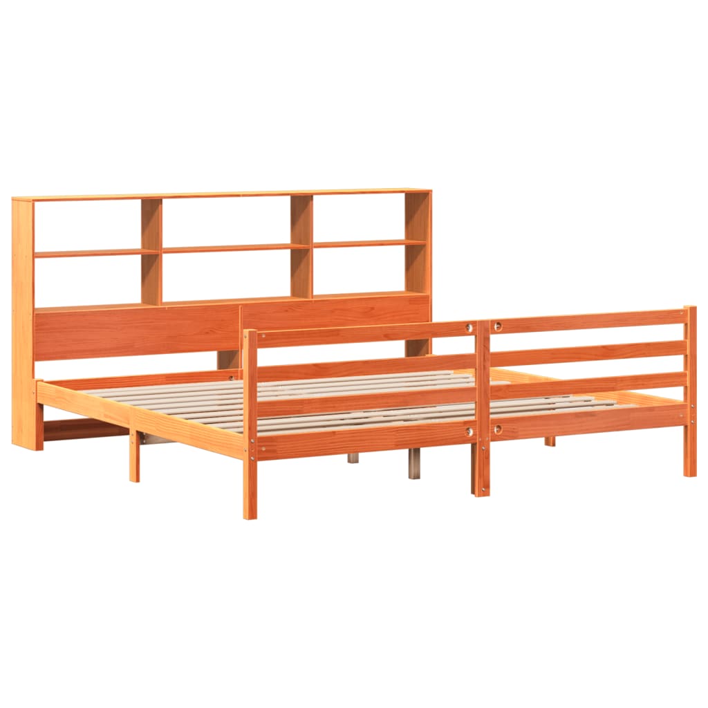 Lit Bibliothèque Sans Matelas Cire Marron 200X200Cm Bois Massif