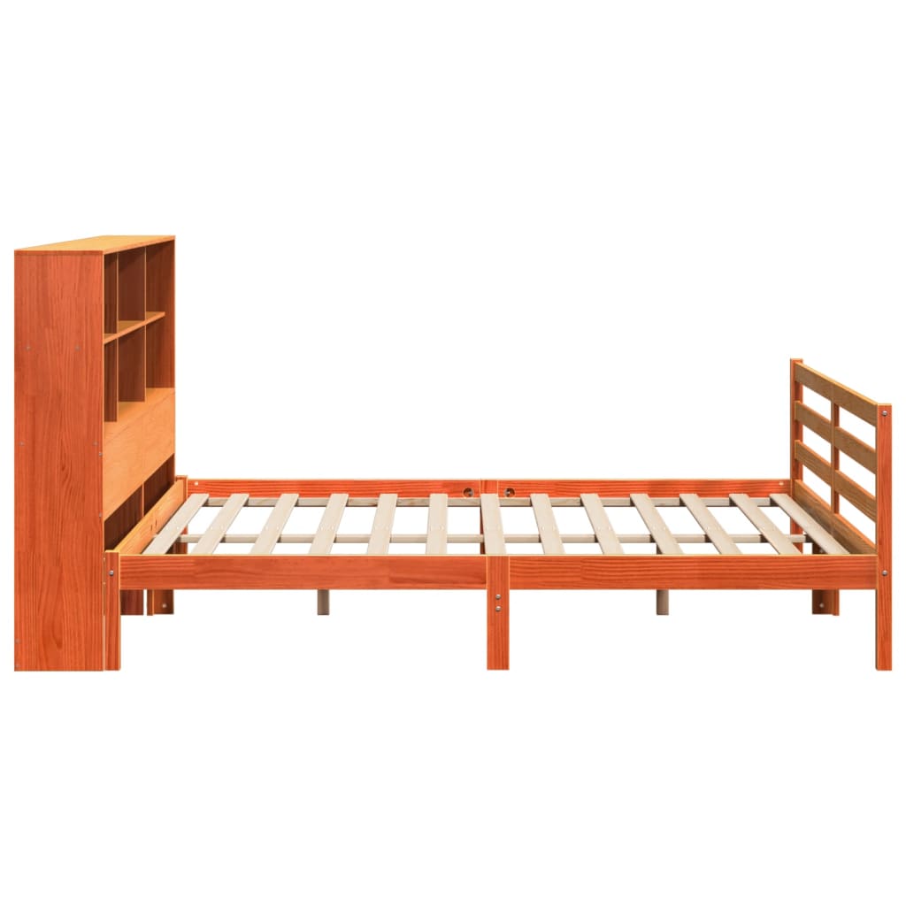 Lit Bibliothèque Sans Matelas Cire Marron 200X200Cm Bois Massif