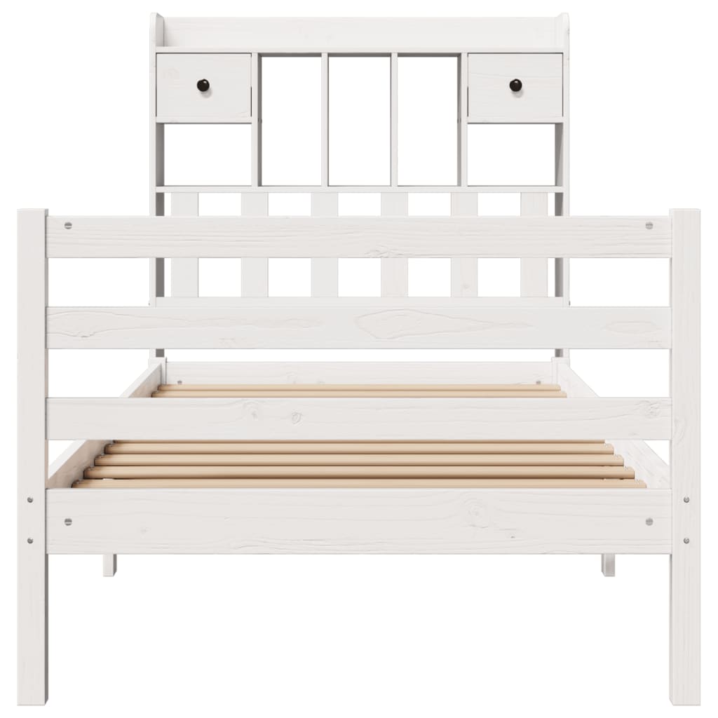 Lit Bibliothèque Sans Matelas Blanc 75X190Cm Bois De Pin Massif