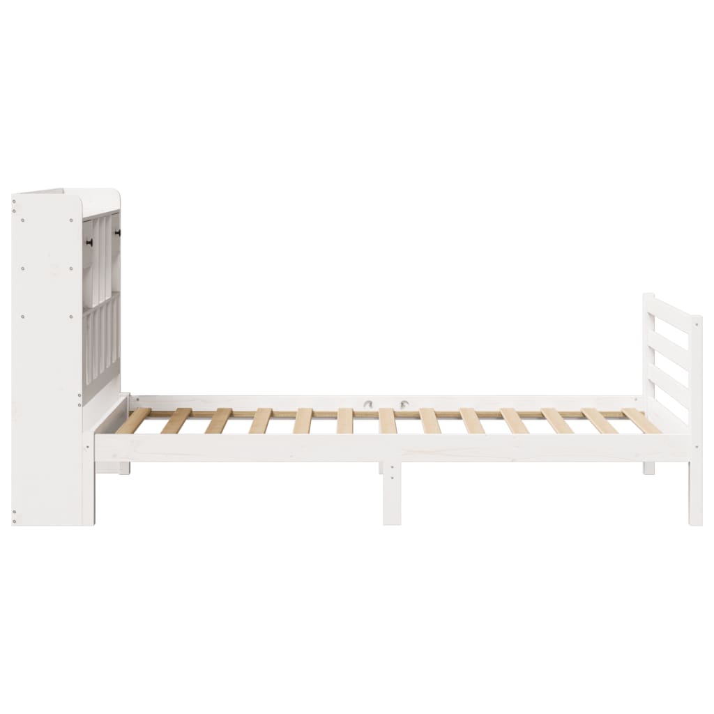 Lit Bibliothèque Sans Matelas Blanc 75X190Cm Bois De Pin Massif