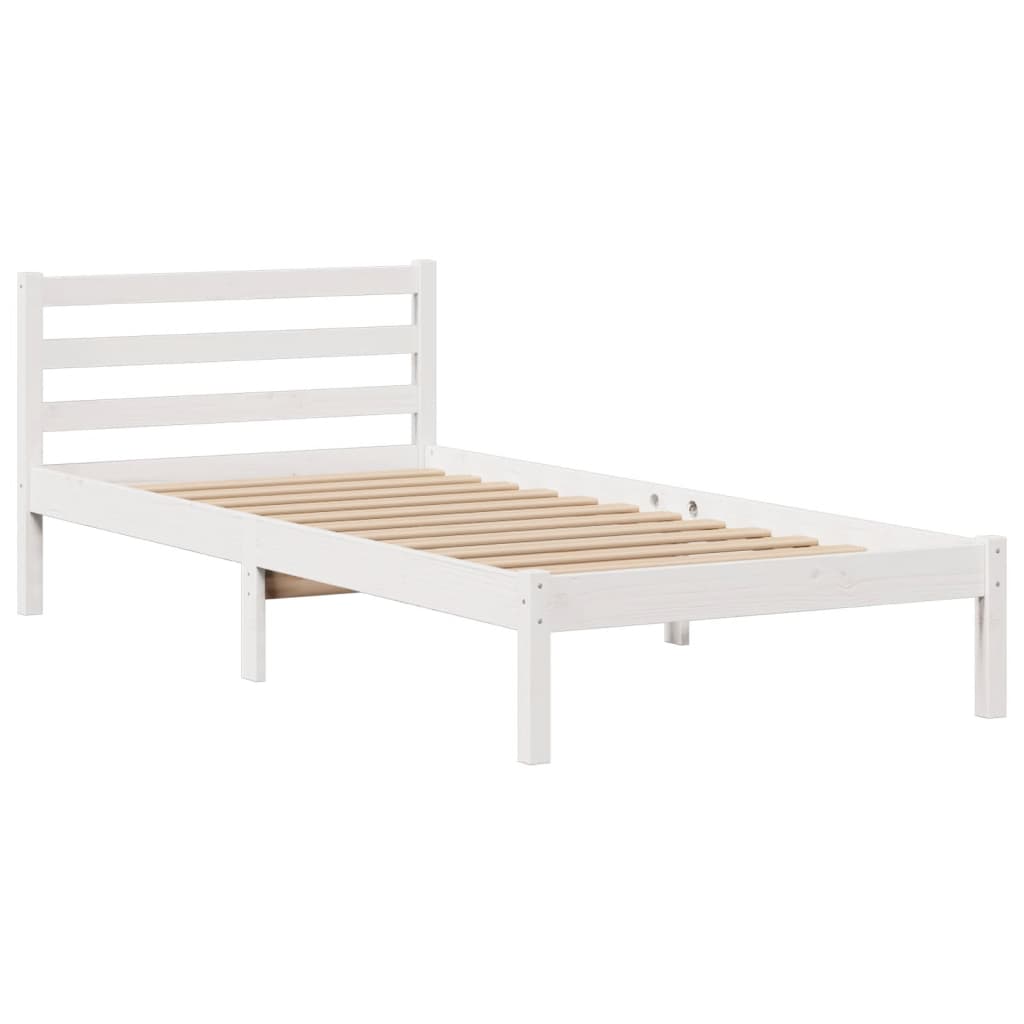 Lit Bibliothèque Sans Matelas Blanc 75X190Cm Bois De Pin Massif