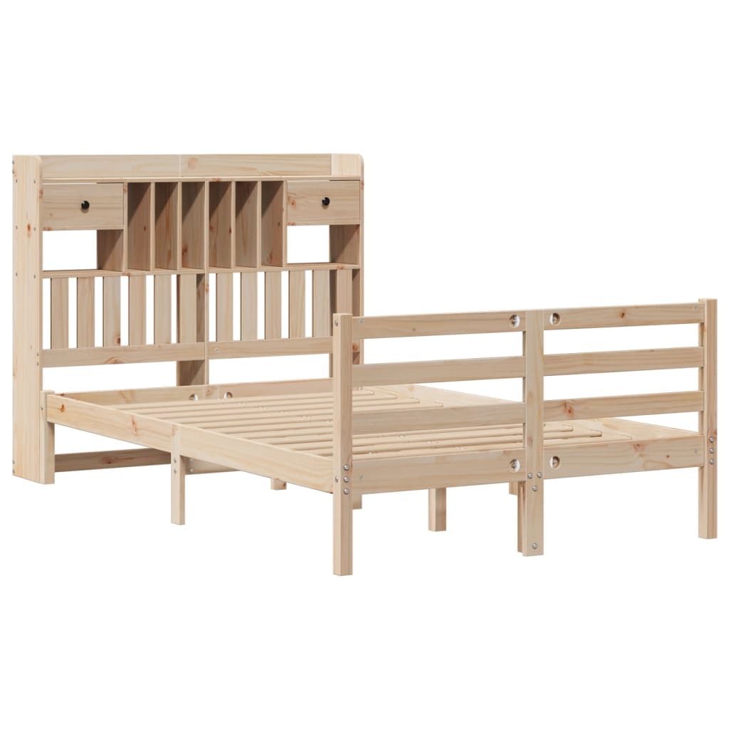 Lit Bibliothèque Sans Matelas 135X190 Cm Bois De Pin Massif