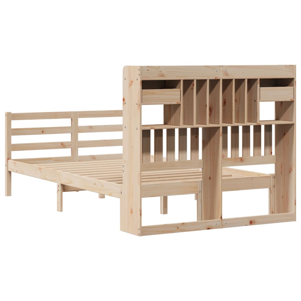 Lit Bibliothèque Sans Matelas 135X190 Cm Bois De Pin Massif