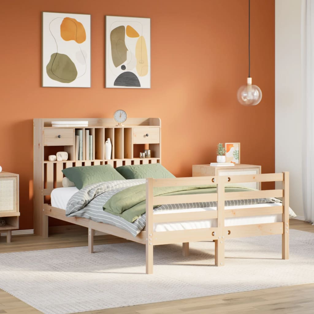 Lit Bibliothèque Sans Matelas 135X190 Cm Bois De Pin Massif