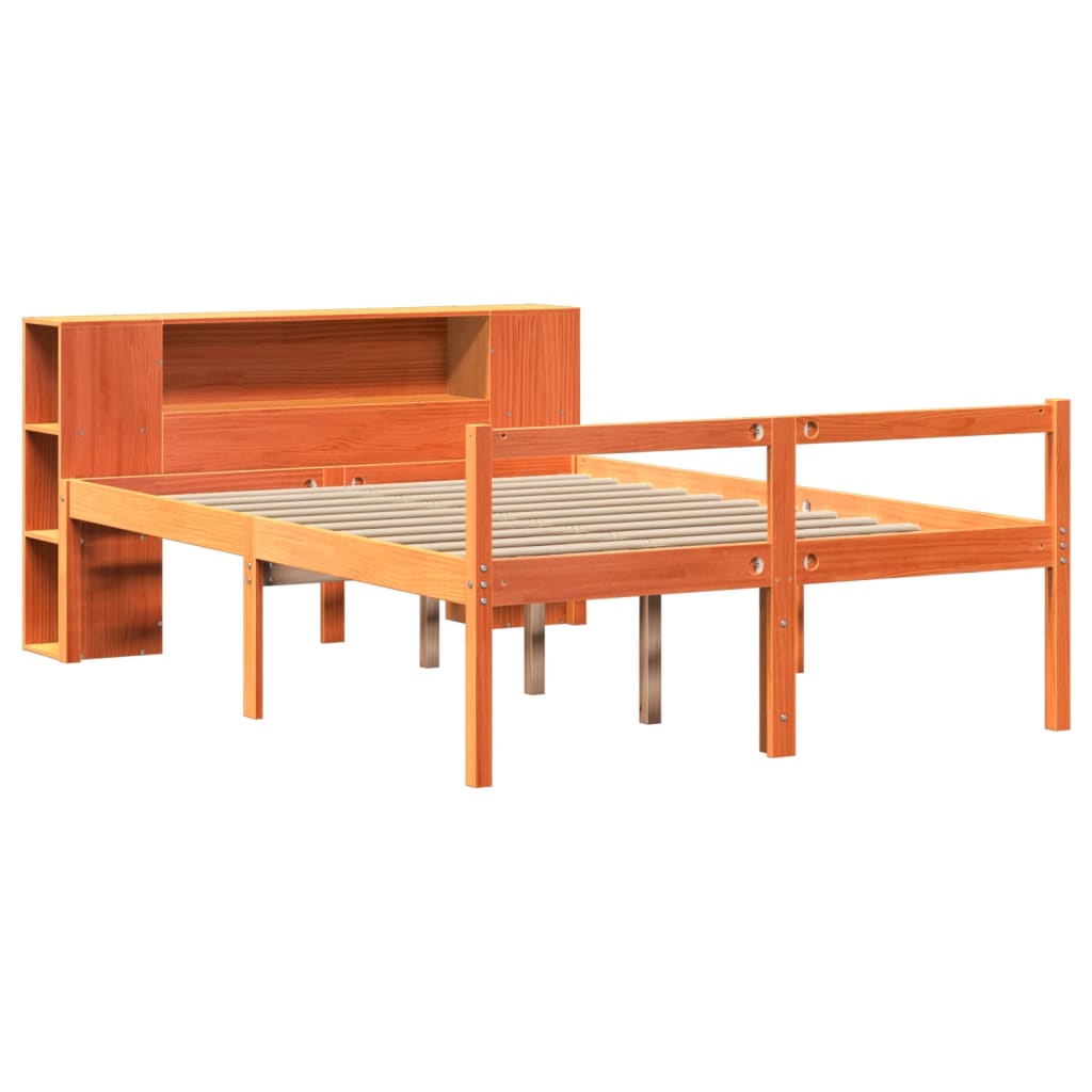 Lit Bibliothèque Sans Matelas Cire Marron 135X190Cm Bois Massif
