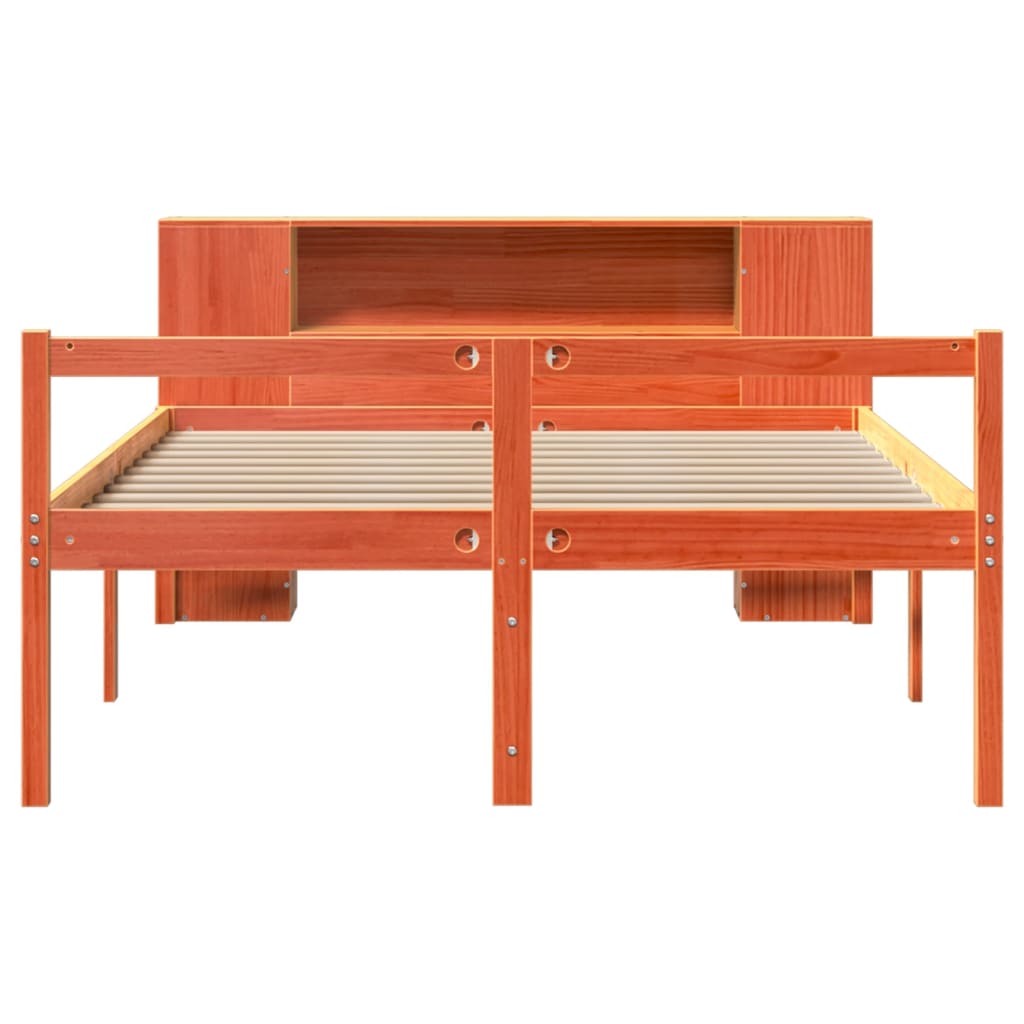 Lit Bibliothèque Sans Matelas Cire Marron 135X190Cm Bois Massif