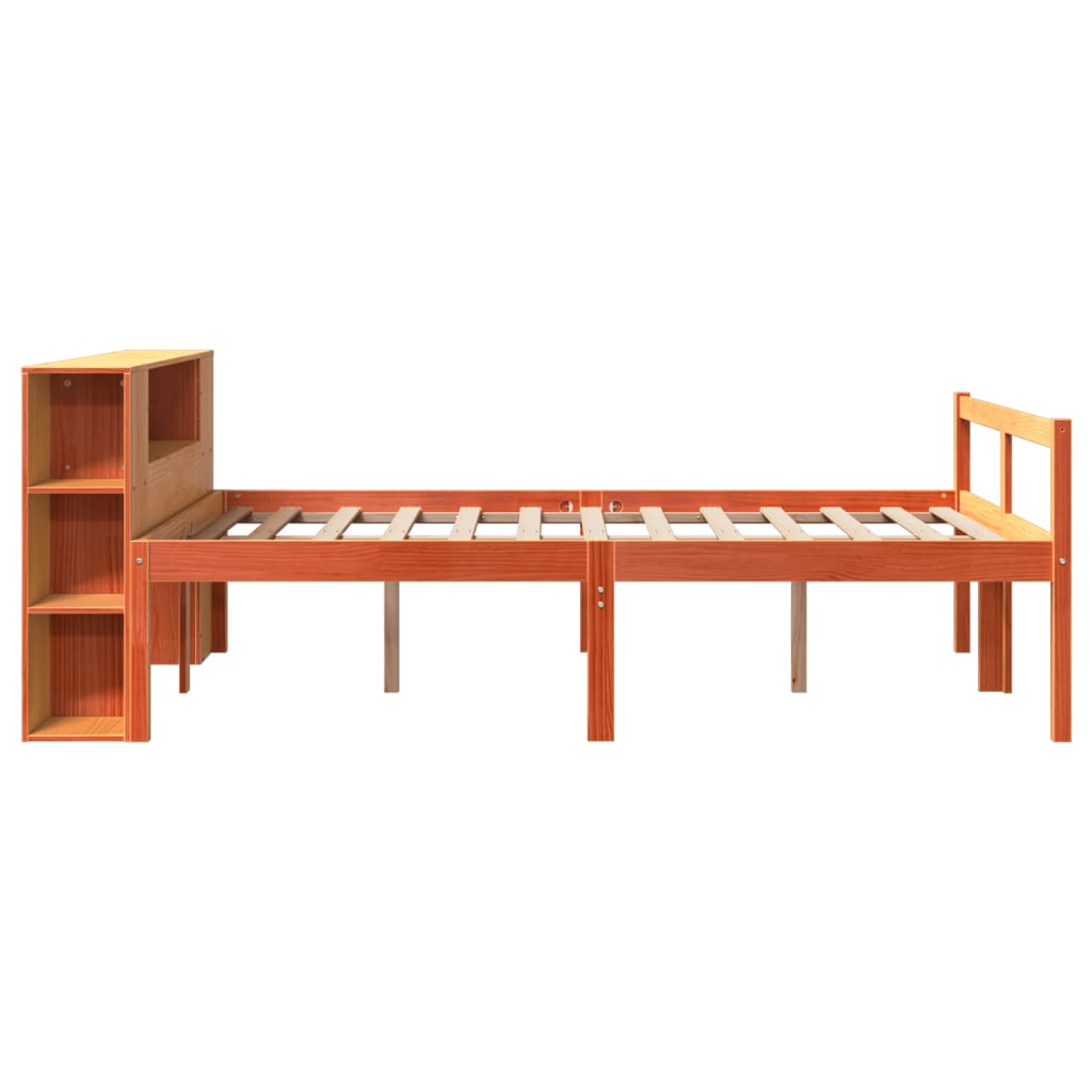 Lit Bibliothèque Sans Matelas Cire Marron 135X190Cm Bois Massif