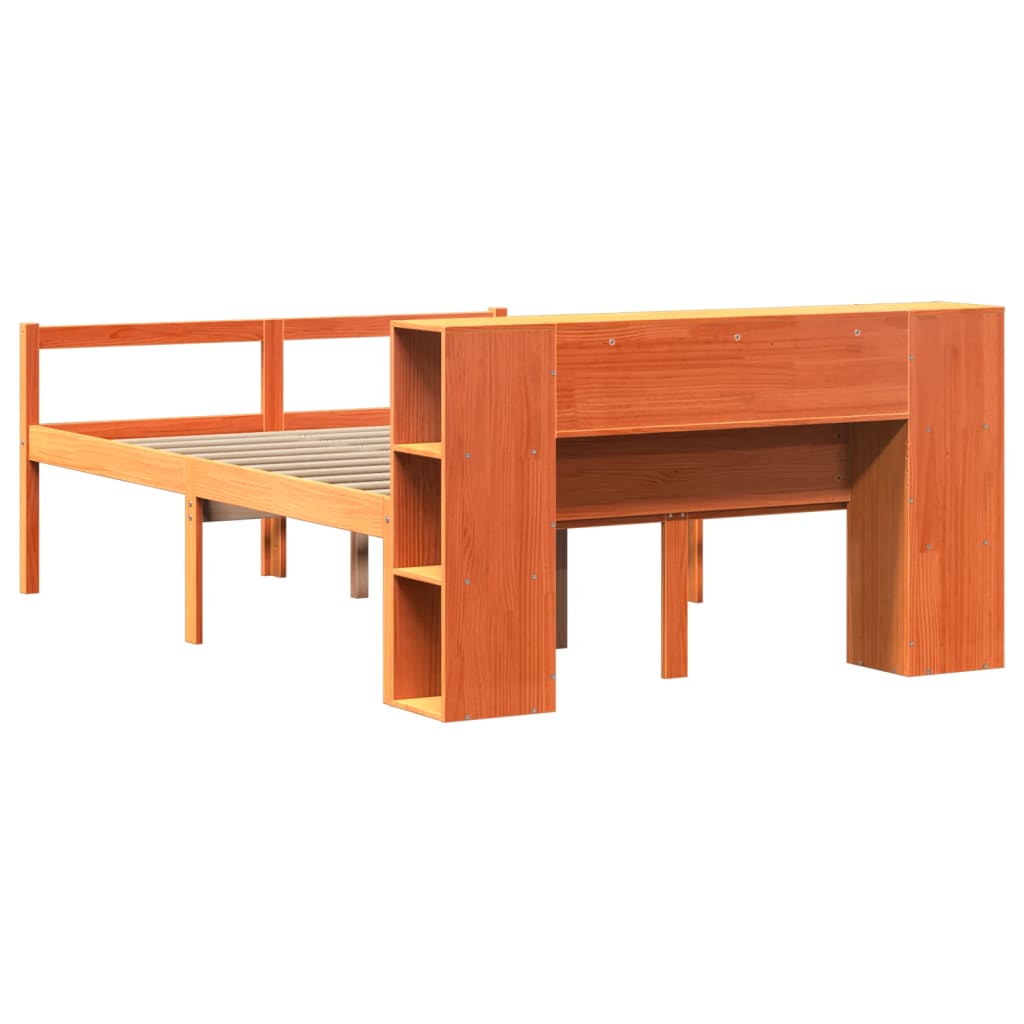 Lit Bibliothèque Sans Matelas Cire Marron 135X190Cm Bois Massif
