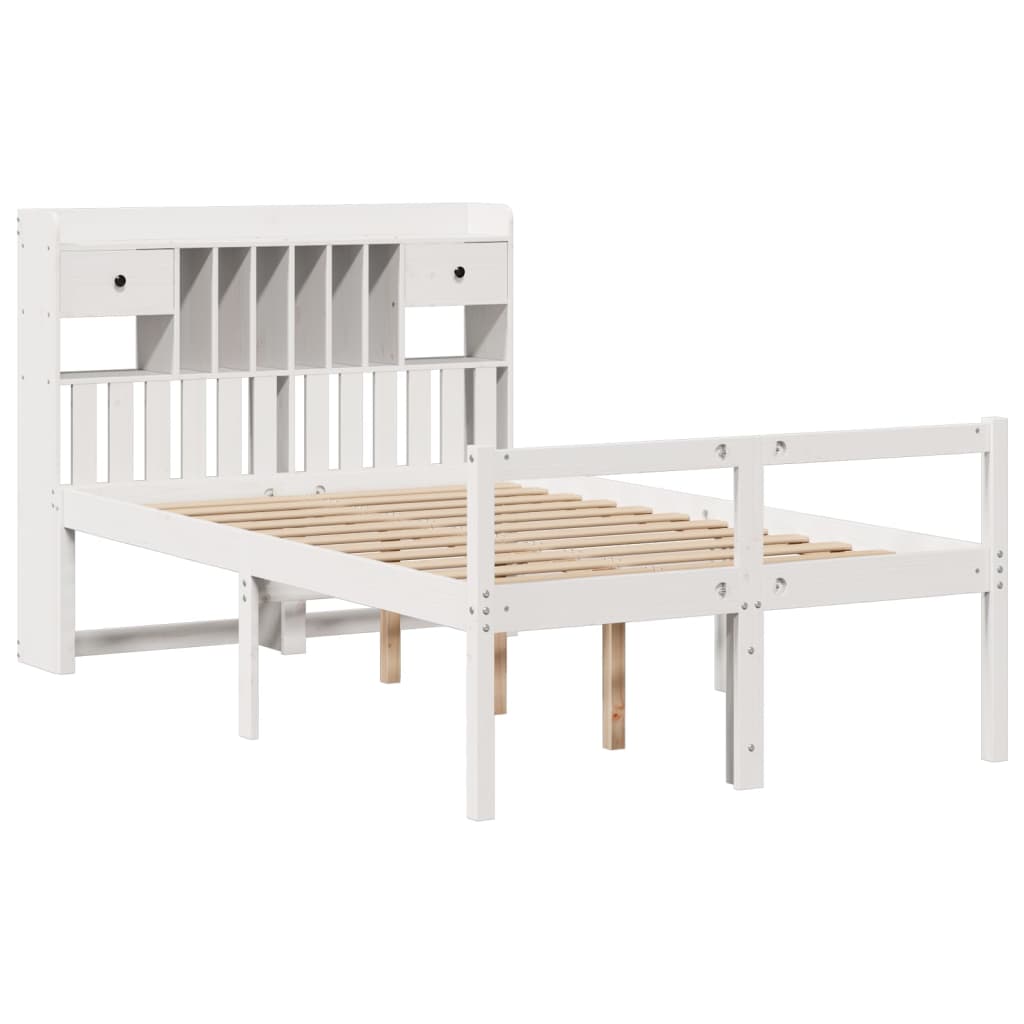 Lit Bibliothèque Sans Matelas Blanc 135X190 Cm Bois Pin Massif