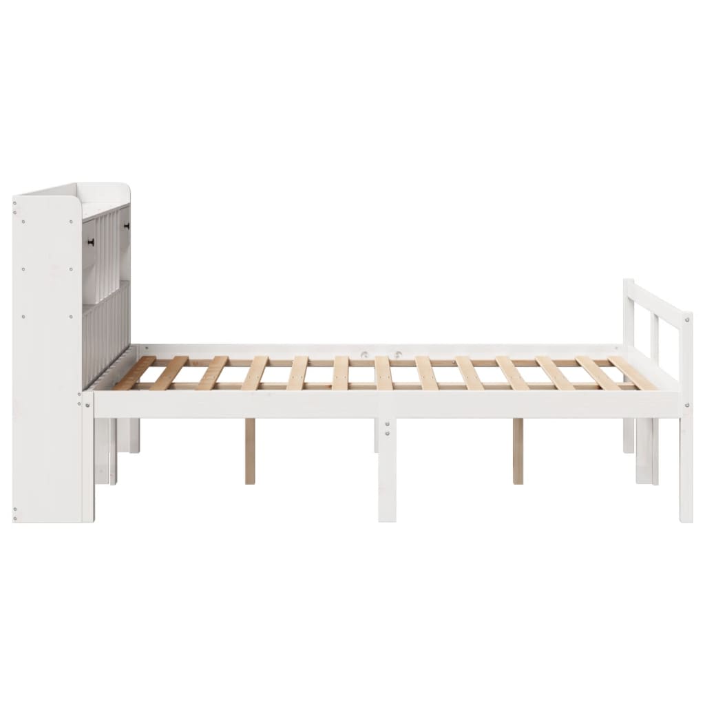 Lit Bibliothèque Sans Matelas Blanc 135X190 Cm Bois Pin Massif