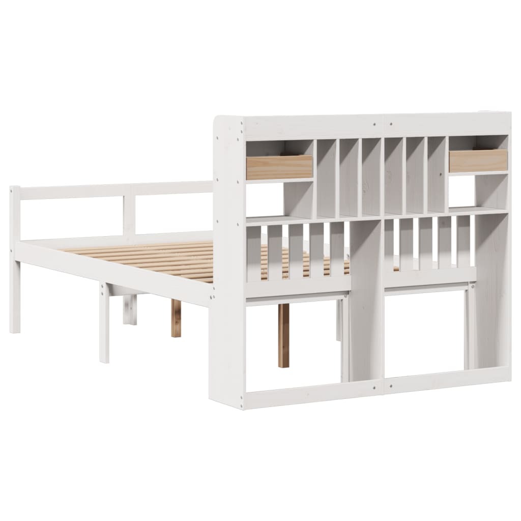 Lit Bibliothèque Sans Matelas Blanc 135X190 Cm Bois Pin Massif