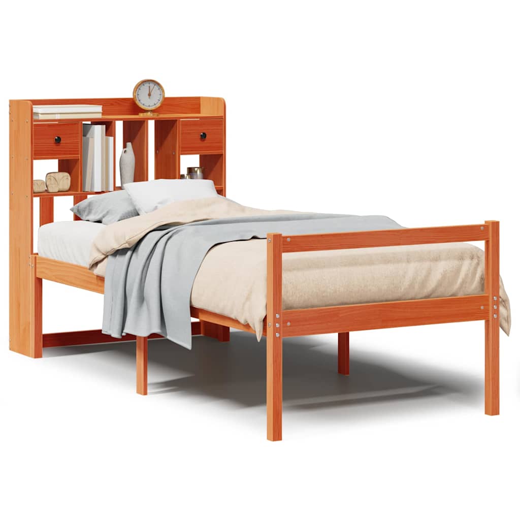 Lit Bibliothèque Sans Matelas Cire Marron 75X190 Cm Pin Massif