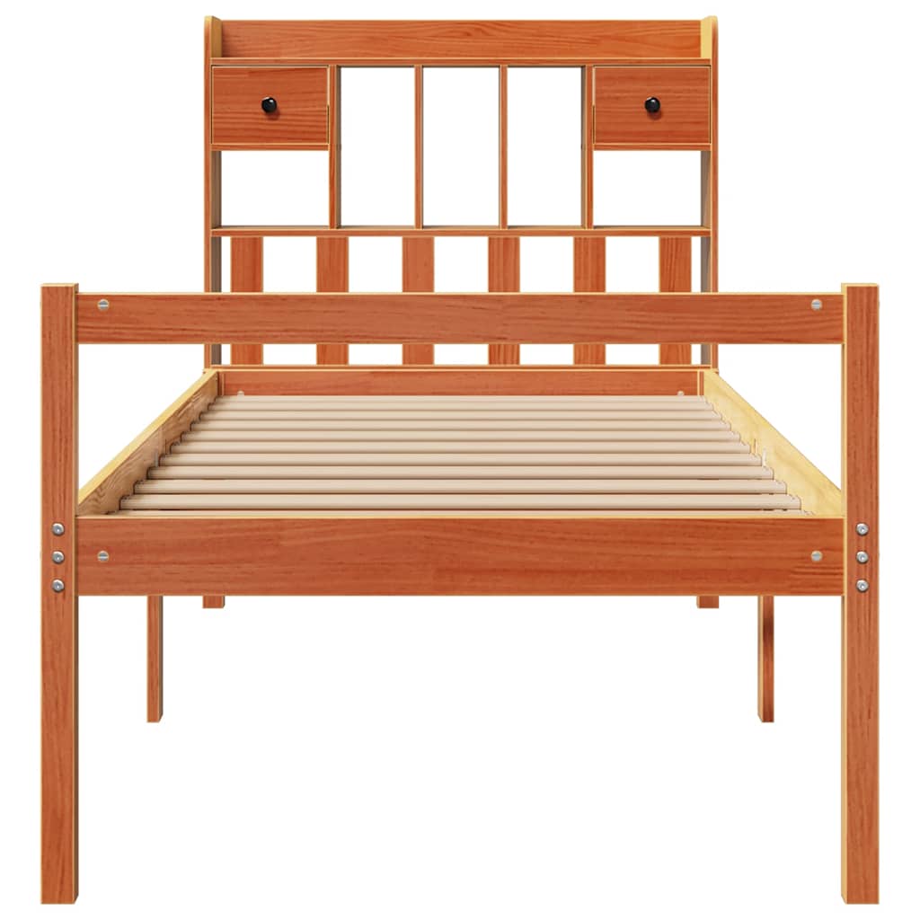 Lit Bibliothèque Sans Matelas Cire Marron 75X190 Cm Pin Massif