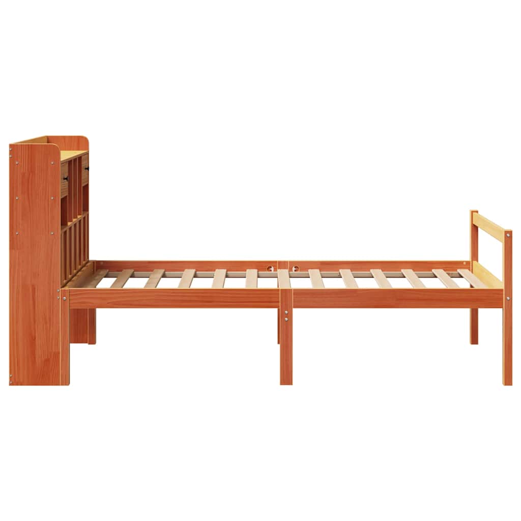 Lit Bibliothèque Sans Matelas Cire Marron 75X190 Cm Pin Massif