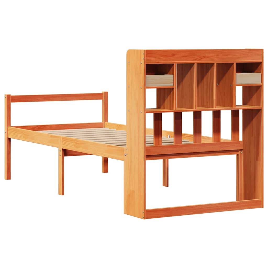 Lit Bibliothèque Sans Matelas Cire Marron 75X190 Cm Pin Massif