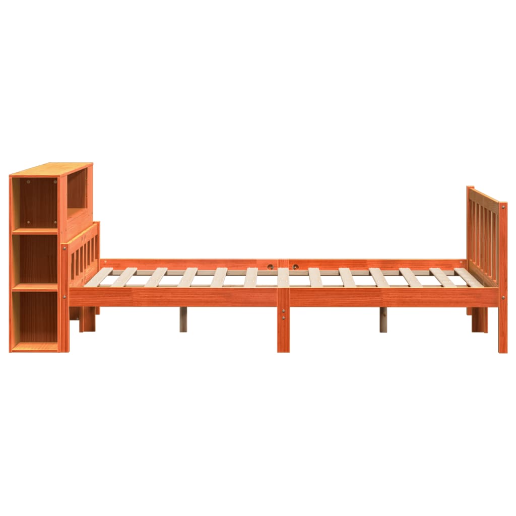 Lit Bibliothèque Sans Matelas Cire Marron 150X200Cm Bois Massif