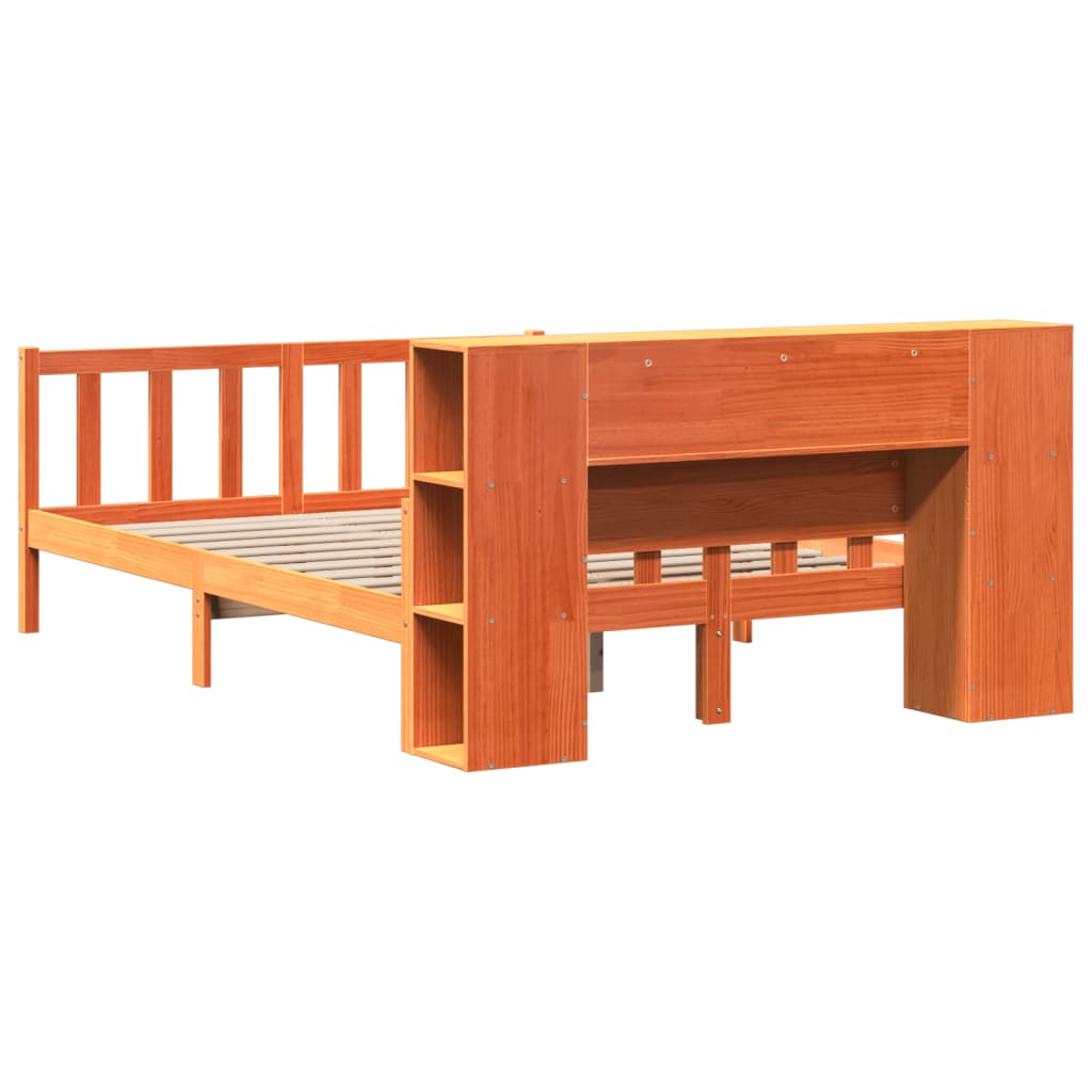 Lit Bibliothèque Sans Matelas Cire Marron 150X200Cm Bois Massif