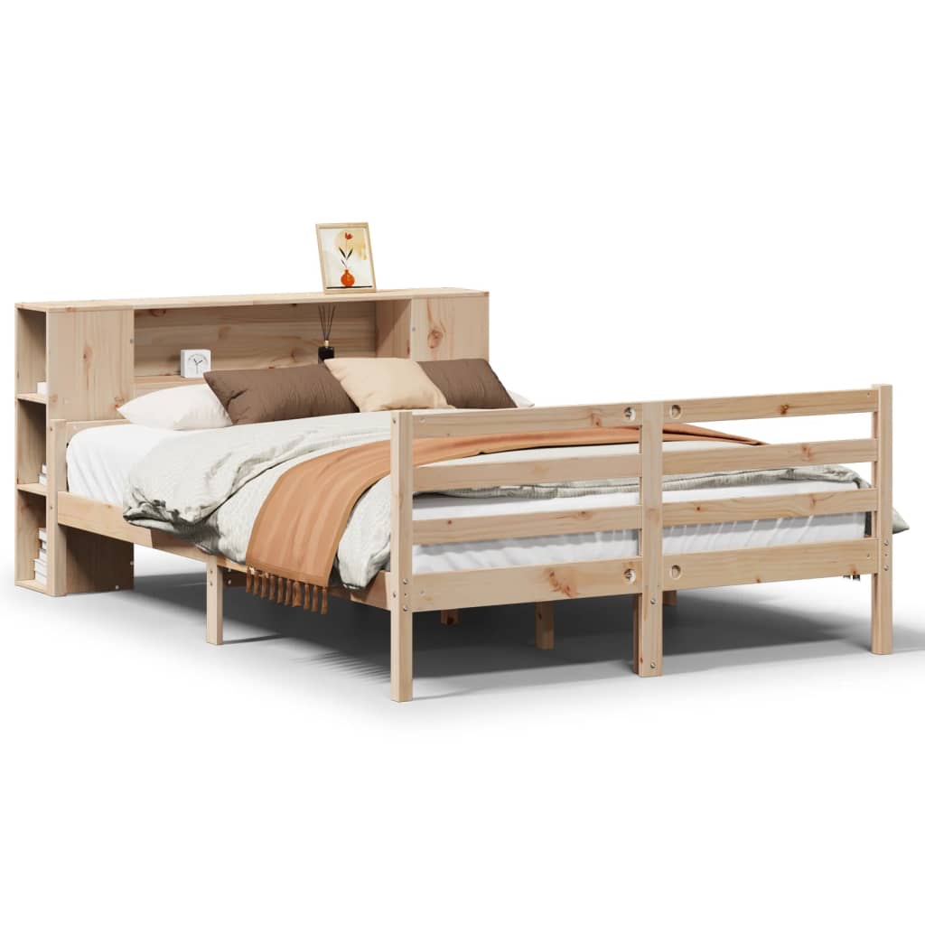 Lit Bibliothèque Sans Matelas 135X190 Cm Bois De Pin Massif