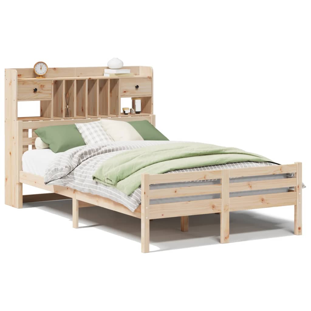 Lit Bibliothèque Sans Matelas 135X190 Cm Bois De Pin Massif