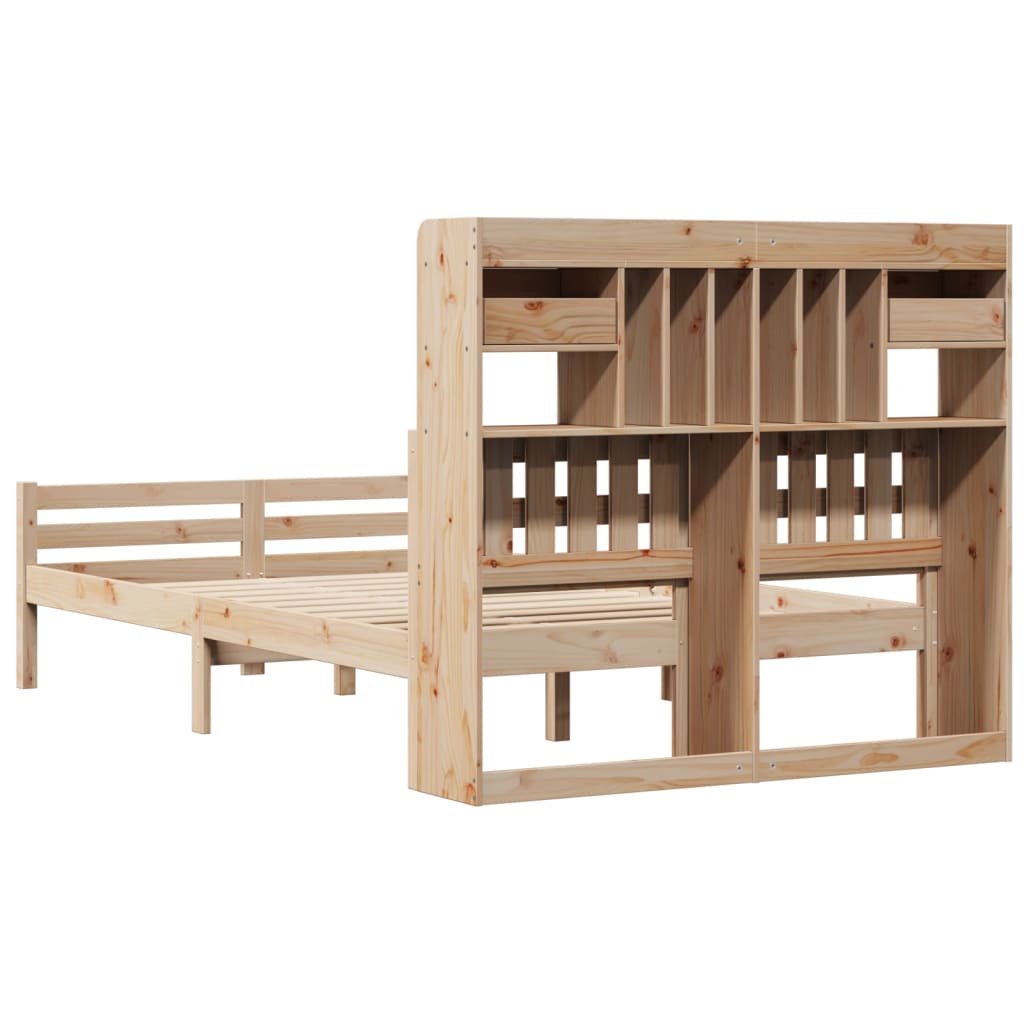 Lit Bibliothèque Sans Matelas 135X190 Cm Bois De Pin Massif