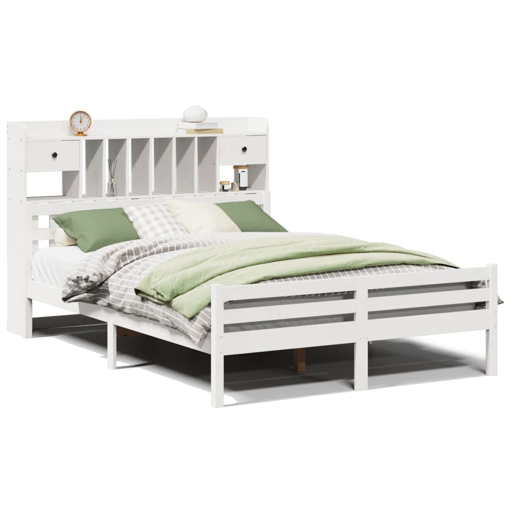 Lit Bibliothèque Sans Matelas Blanc 140X200 Cm Bois Pin Massif