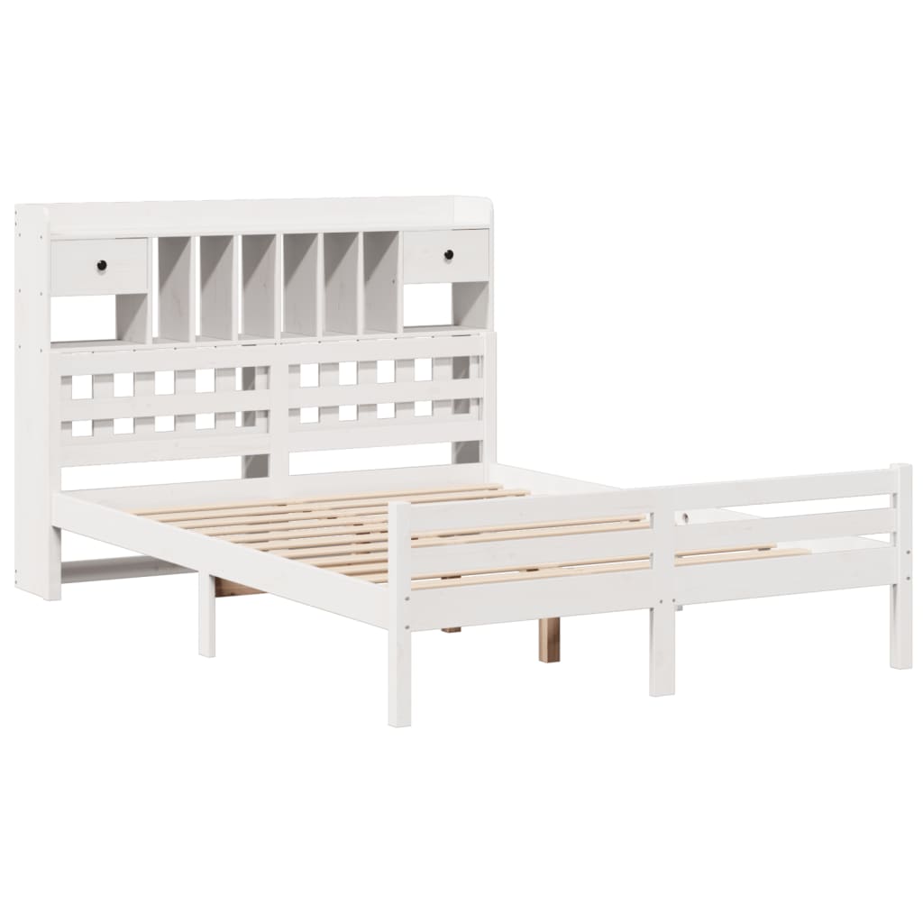 Lit Bibliothèque Sans Matelas Blanc 140X200 Cm Bois Pin Massif