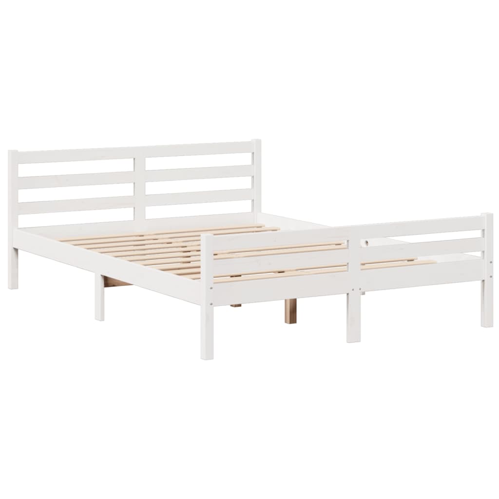 Lit Bibliothèque Sans Matelas Blanc 140X200 Cm Bois Pin Massif