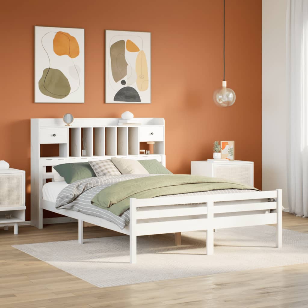 Lit Bibliothèque Sans Matelas Blanc 140X200 Cm Bois Pin Massif