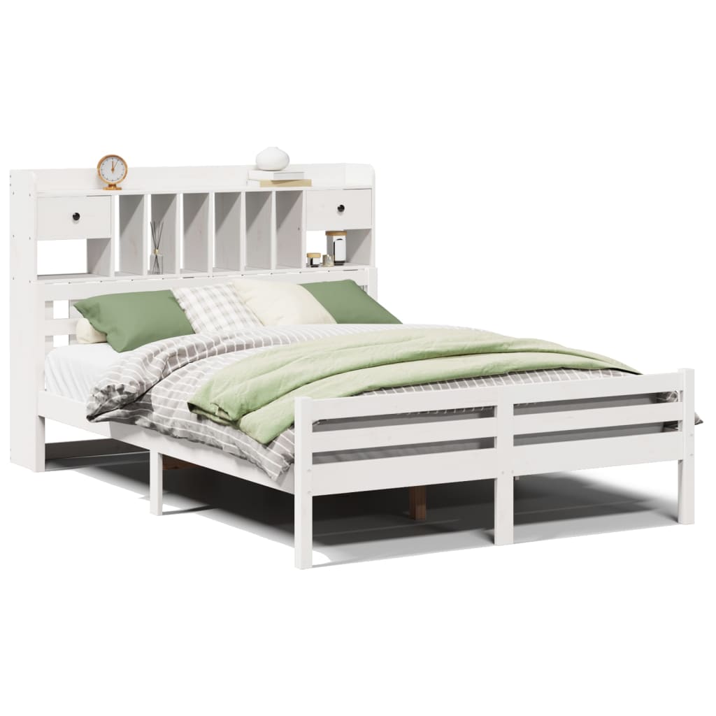 Lit Bibliothèque Sans Matelas Blanc 150X200 Cm Bois Pin Massif
