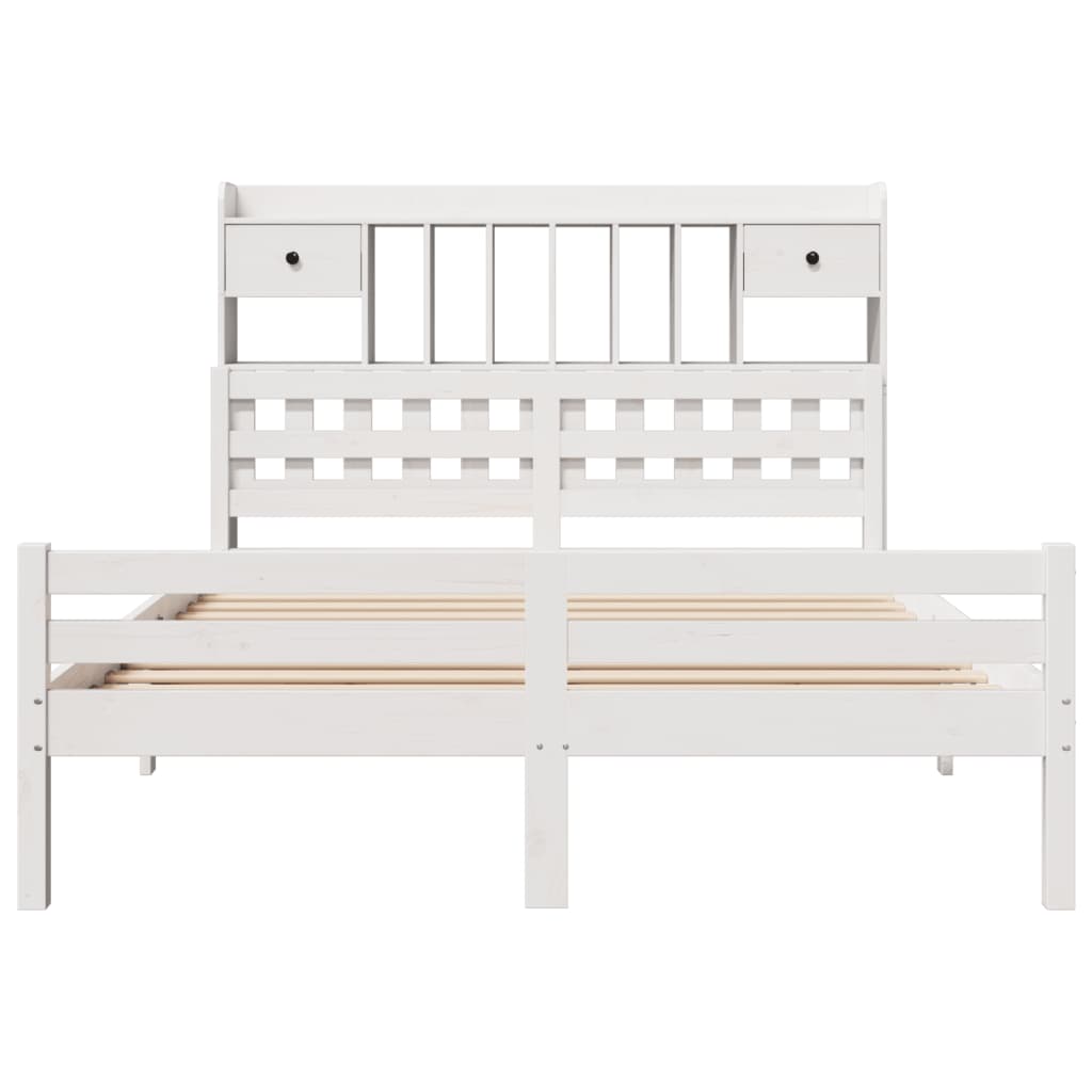 Lit Bibliothèque Sans Matelas Blanc 150X200 Cm Bois Pin Massif