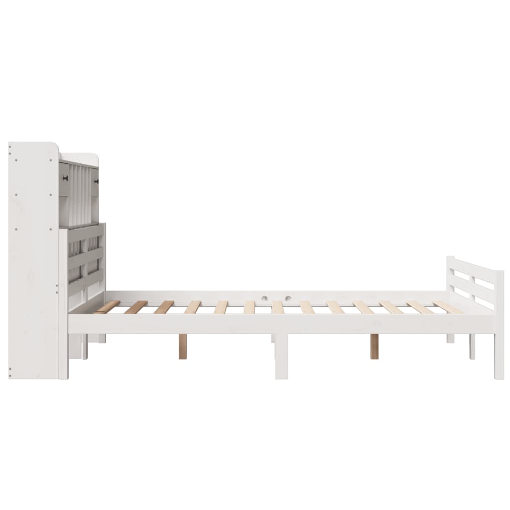 Lit Bibliothèque Sans Matelas Blanc 150X200 Cm Bois Pin Massif