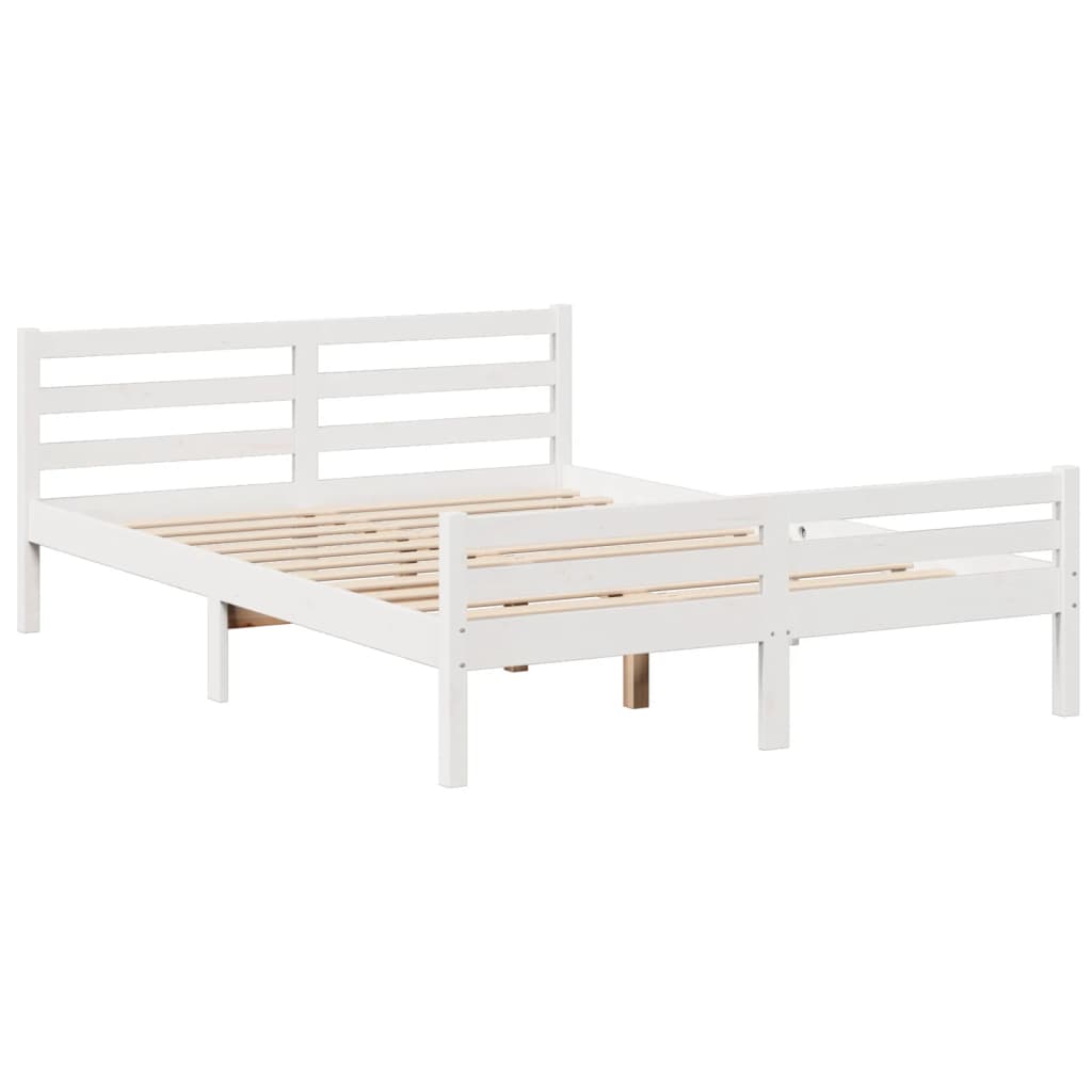 Lit Bibliothèque Sans Matelas Blanc 150X200 Cm Bois Pin Massif