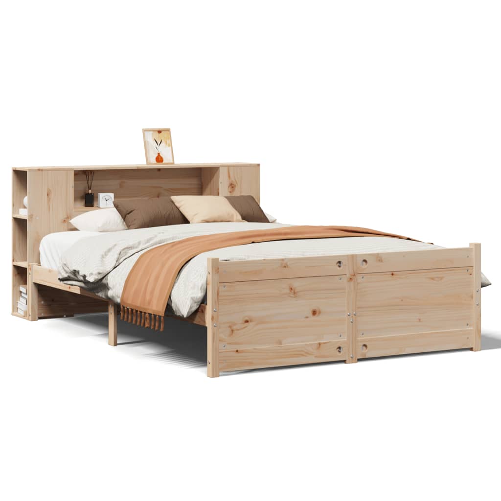 Lit Bibliothèque Sans Matelas 135X190 Cm Bois De Pin Massif