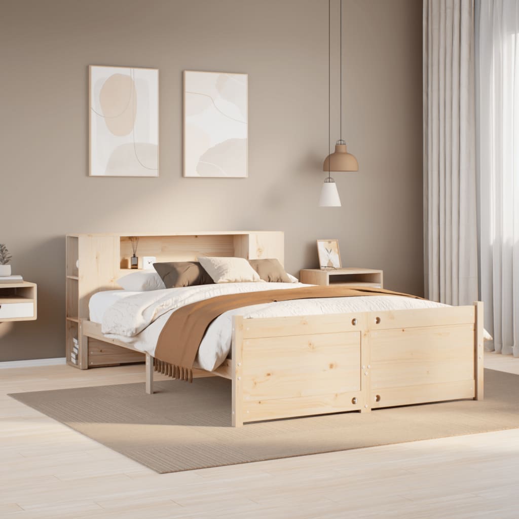 Lit Bibliothèque Sans Matelas 135X190 Cm Bois De Pin Massif