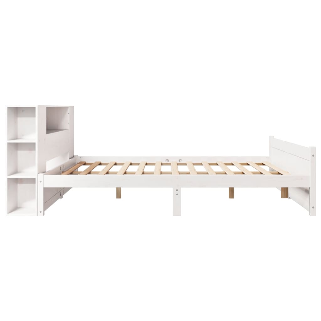 Lit Bibliothèque Sans Matelas Blanc 140X200 Cm Bois Pin Massif