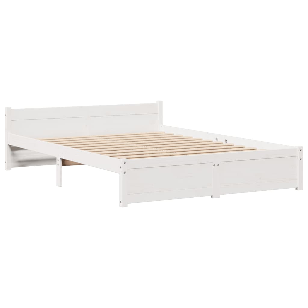 Lit Bibliothèque Sans Matelas Blanc 140X200 Cm Bois Pin Massif